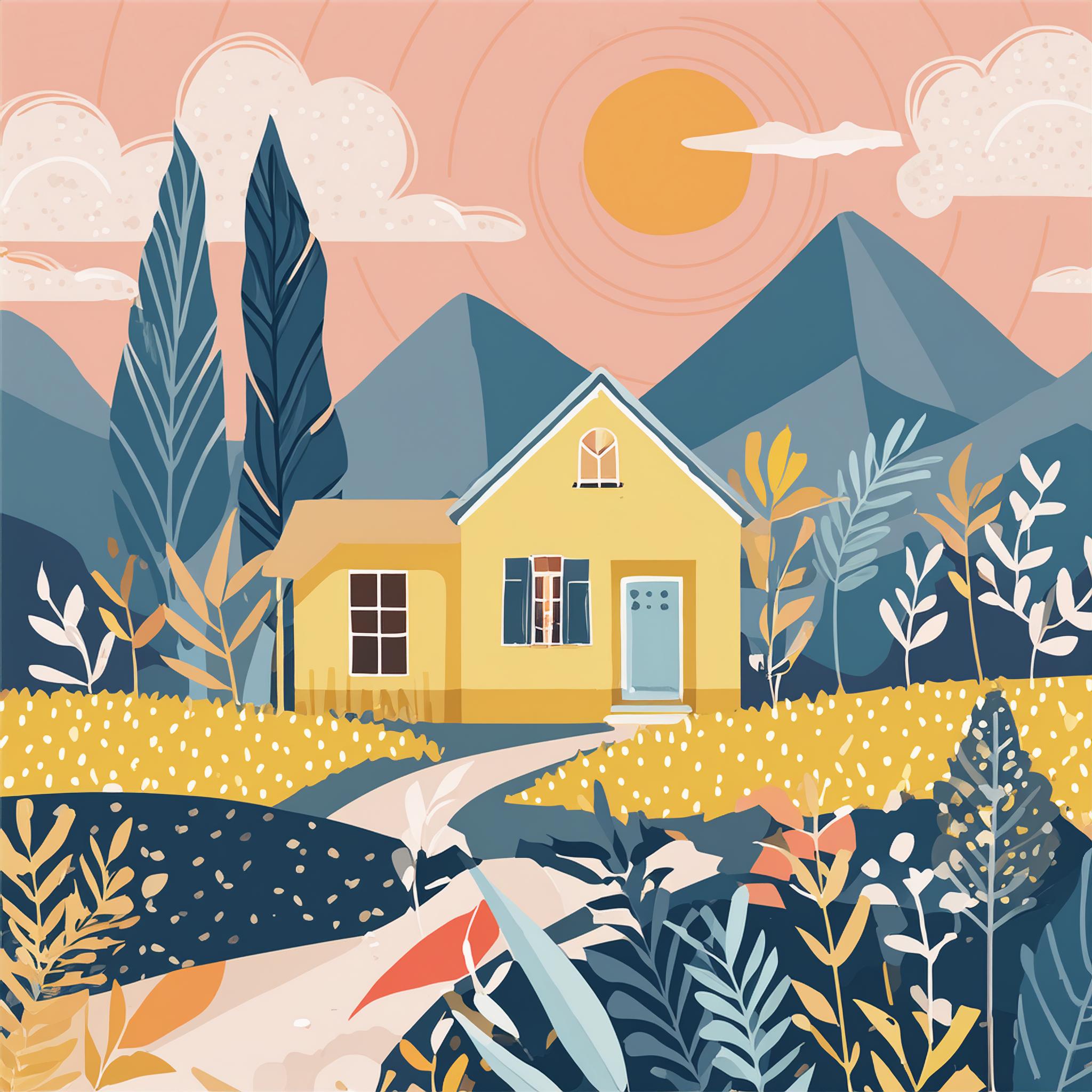 Bohu styled art image with house