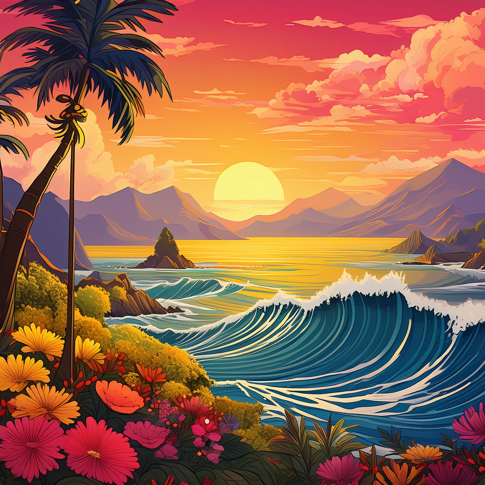 Bohu styled art image with ocean view