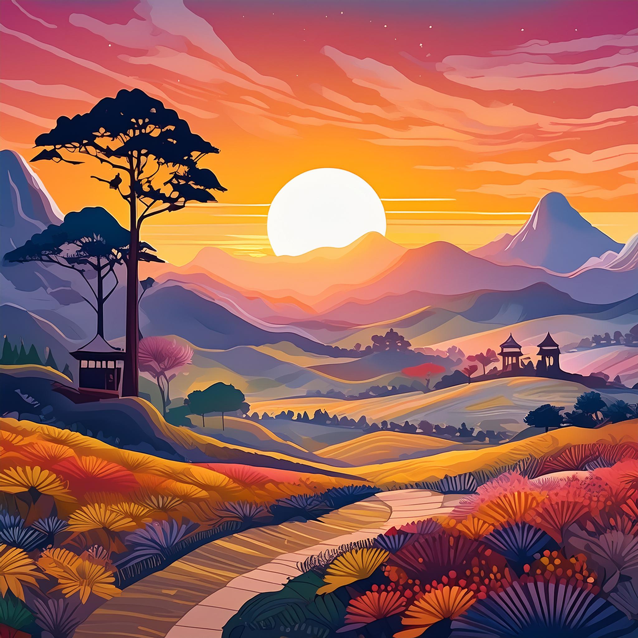 Bohu styled art image with sunrise