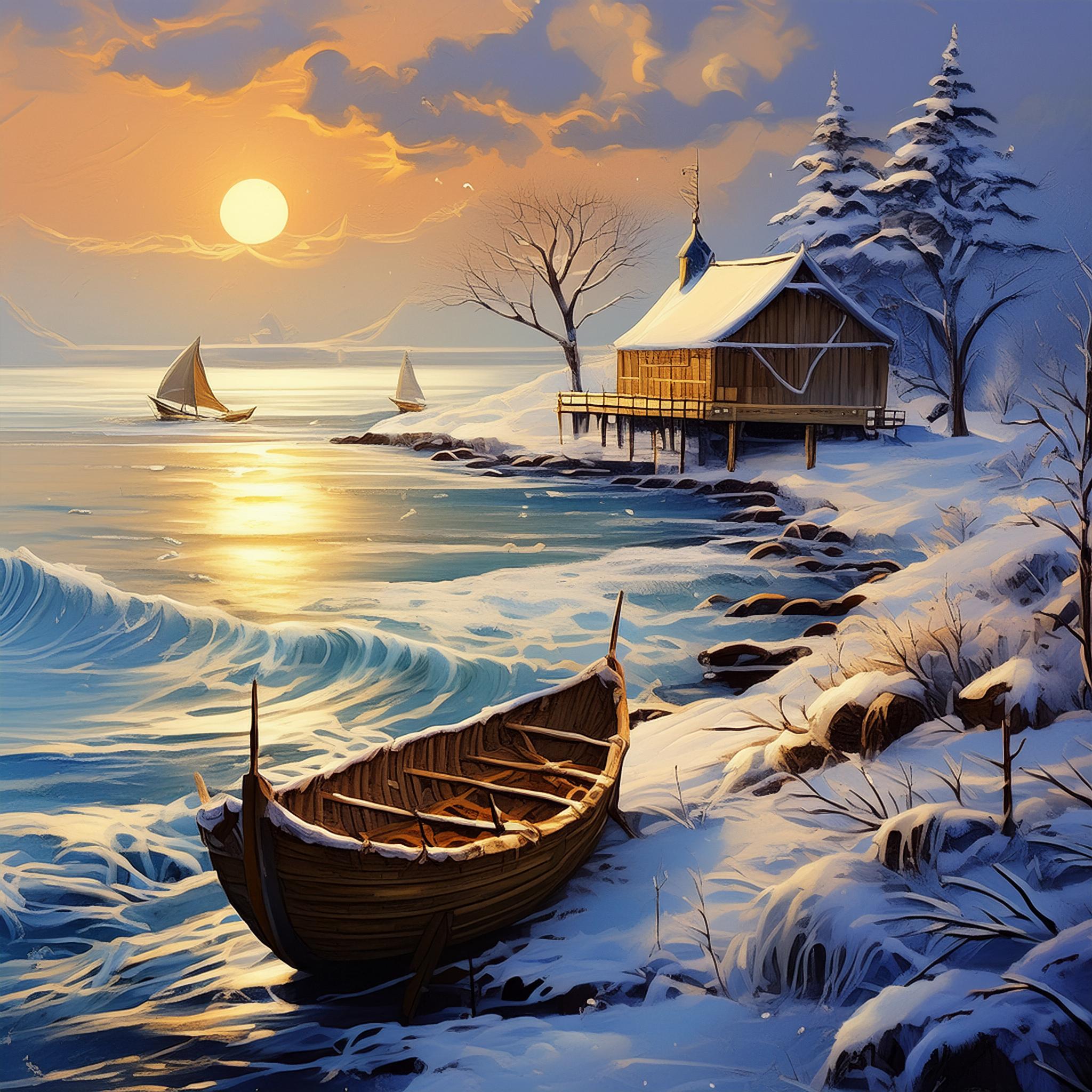 ocean in the winter natural Bohu art