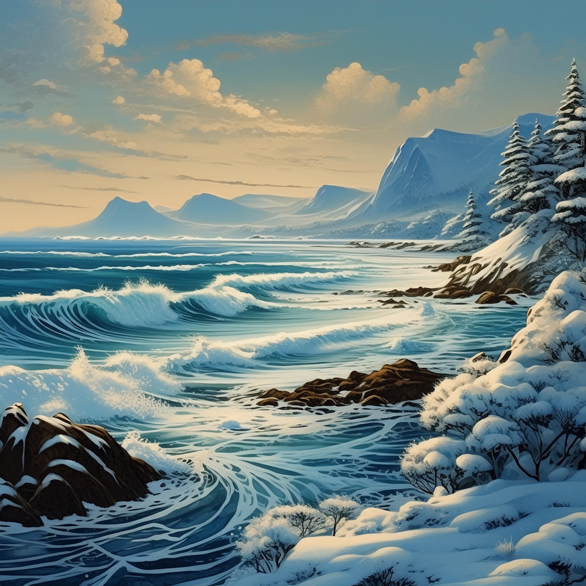 ocean in the winter natural Bohu art